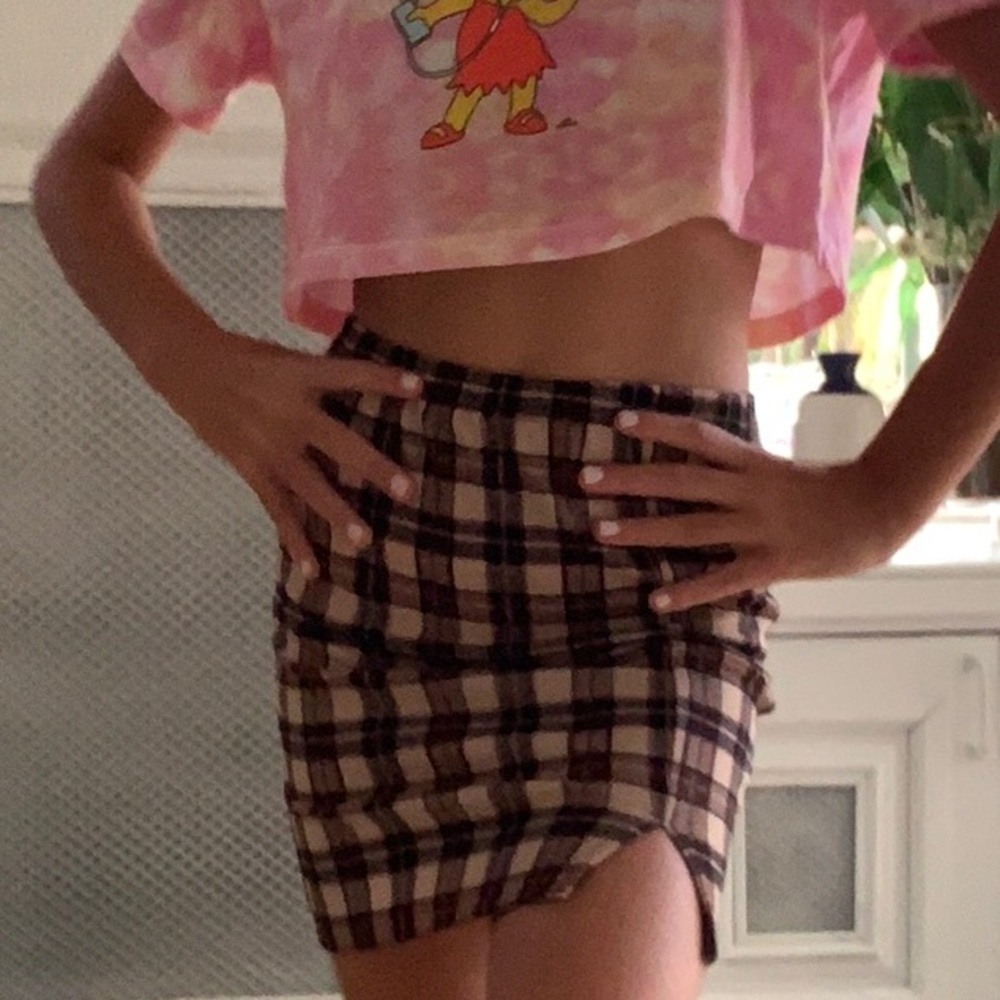 SHEIN brown plaid skirt /w slit
